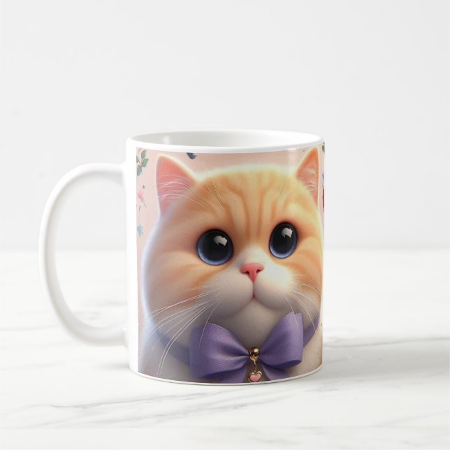 Mug Chat Mignon avec Ruban Violet (Gauche)