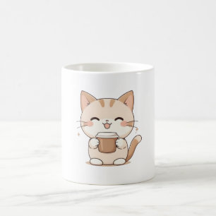 Mug Chat Mignon Buvant du Café Design Kawaii