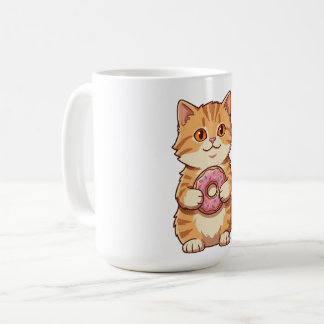Mug Chat Mignon et Fluffy Tenant un Donut Rose Dessin