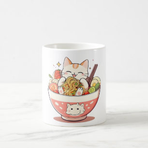 Mug Chat Mignon Mangeant un Bol de Ramen Design Kawaii