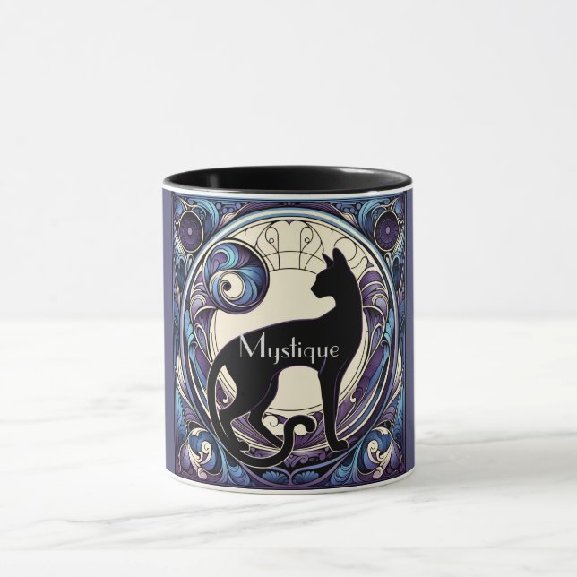 Mug Chat noir Art Nouveau violet et bleu (Centre)