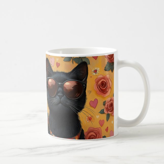 Mug Chat noir avec coeur Roses Saint-Valentin (Droite)