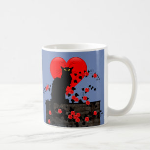 Mug Chat Noir avec des roses rouges