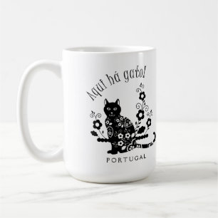Mug Chat noir avec fleurs et expression portugaise