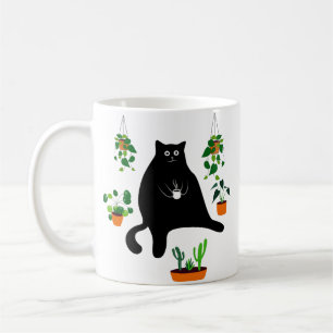 Mug Chat Noir Avec Plantes, Drôle Chat Noir Cadeau