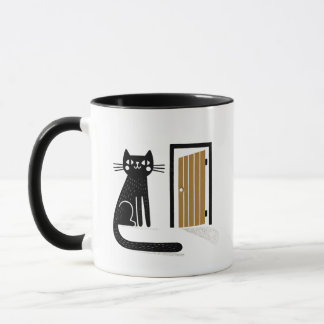 Mug Chat noir blanc à la porte