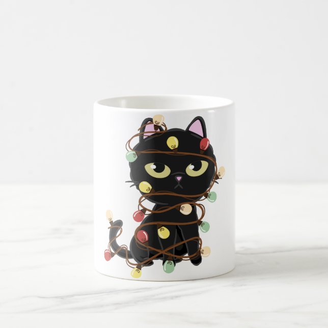 Mug Chat noir clair de Noël mignon (Centre)