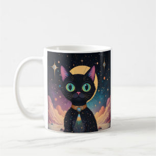 Mug Chat noir cosmique futuriste atomique en clair de 