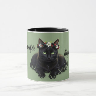 Mug Chat Noir / Couronne de Fleur de Mûre Personnalisé