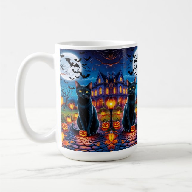 Mug Chat noir dans le paysage enchanté d'Halloween (Gauche)
