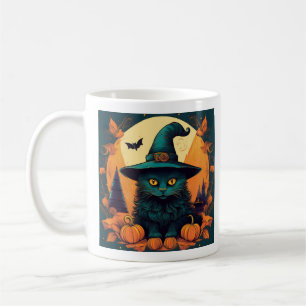 Mug Chat noir dans un Casquette de sorcières