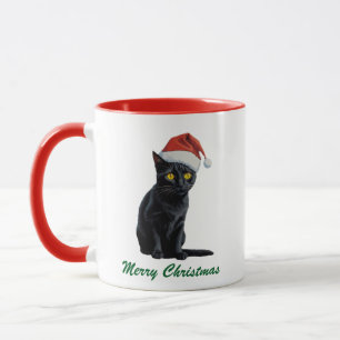 Mug Chat Noir de Noël tendance à Santa Hat