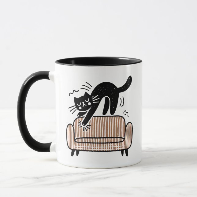 Mug Chat noir de Whimsical qui gratte le canapé (Gauche)