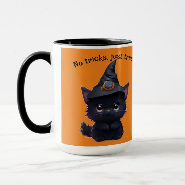 Mug Chat noir d'Halloween blanc mignon (Gauche)