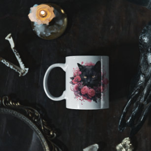 Mug Chat noir d'Halloween floral