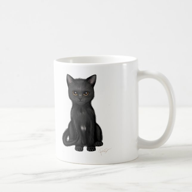 Mug Chat noir doux de Kitty avec les yeux d'or (Droite)