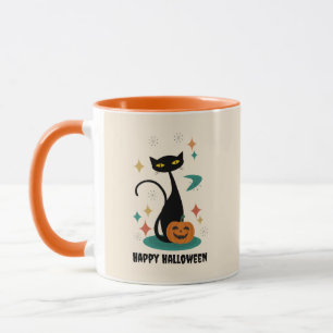 Mug Chat noir du milieu du siècle d'Halloween
