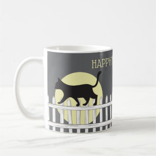 Mug Chat noir éffrayant sur la clôture de poche