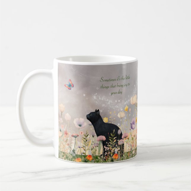 Mug Chat noir en fleurs (Gauche)