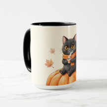 Chat noir kawaii Cozy Autumn Latte épice de citrou
