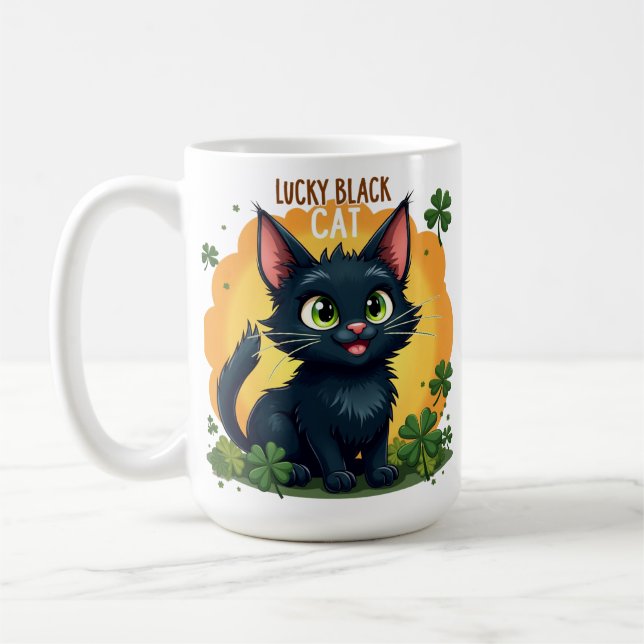 Mug Chat noir Lucky : St. Patrick's Day Clover & Coins (Gauche)