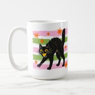 Mug Chat noir rétro mignon d'Halloween avec rayures et