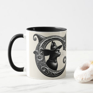 Mug Chat Noir Sorcière Lettre C Initiale Personnalisée