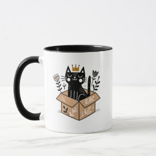 Mug Chat noir Whimsical dans une boîte avec couronne