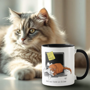 Mug Chat Orange Drôle Ordinateur Portable Vert Travail