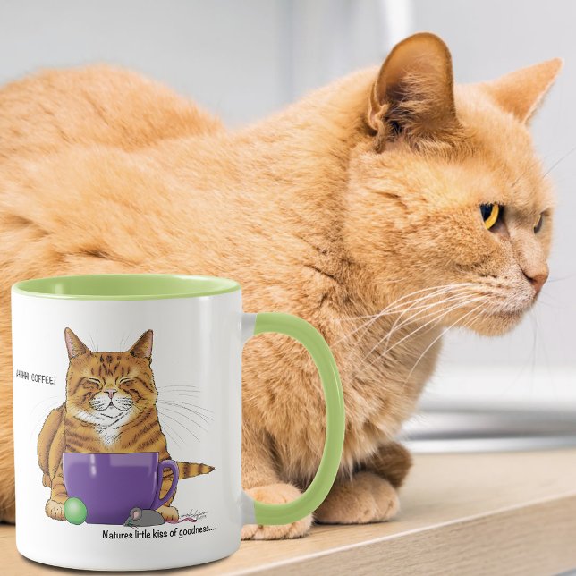Mug Chat orange gingembre endormi Café Vert Violet (Créateur téléchargé)