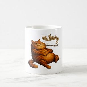 Mug Chat orange gras vintage fumant un tuyau de pipe A