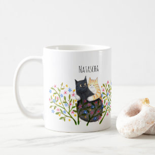 Mug Chat orange tabby et chat noir dans des fleurs per