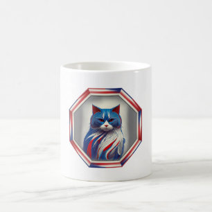 Mug Chat patriote rouge blanc & bleu dans un cadre