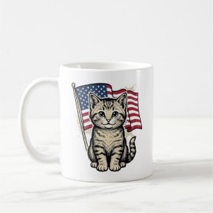 Mug Chat patriotique avec drapeau américain vecteur vi