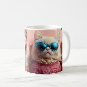 Mug Chat perse avec coeur Roses Saint-Valentin