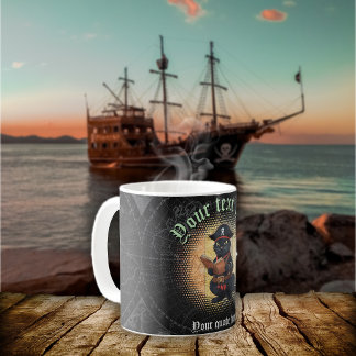 Mug Chat pirate curieux déchiffrant d'anciens mystères