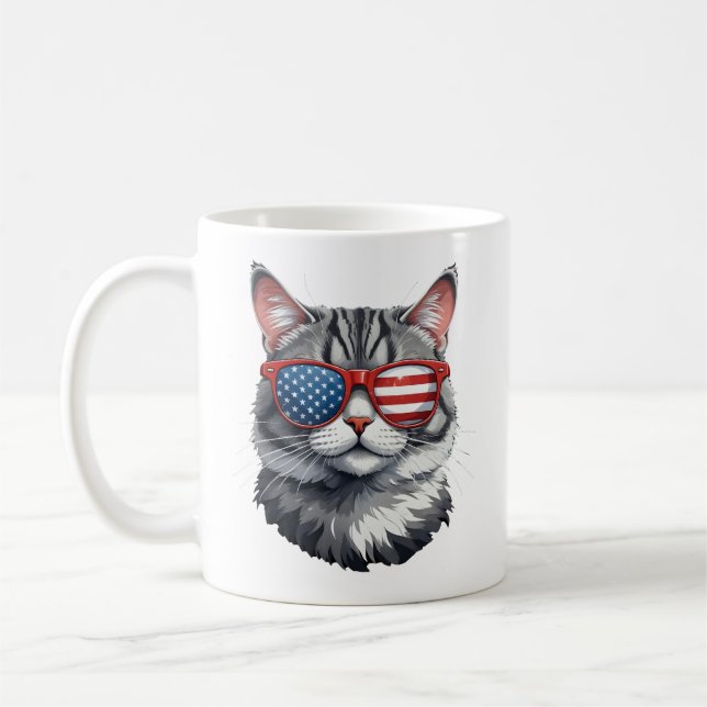 Mug Chat Portant des lunettes de soleil Drapeau améric (Gauche)
