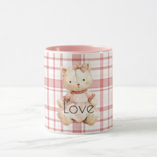 Mug Chat rayures carreaux roses