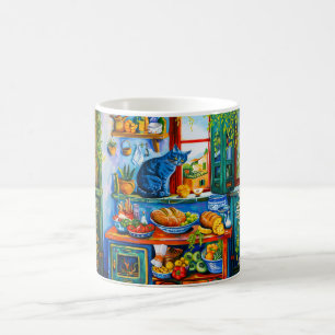 Mug Chat regardant par la fenêtre de la cuisine