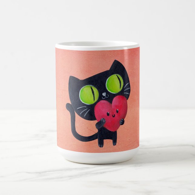 Mug Chat romantique étreignant le coeur mignon rouge (Centre)