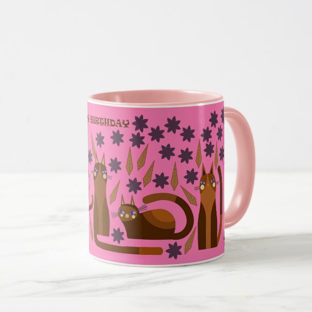 MUG CHAT ROSE POUR ANNIVERSAIRE (Devant droit)