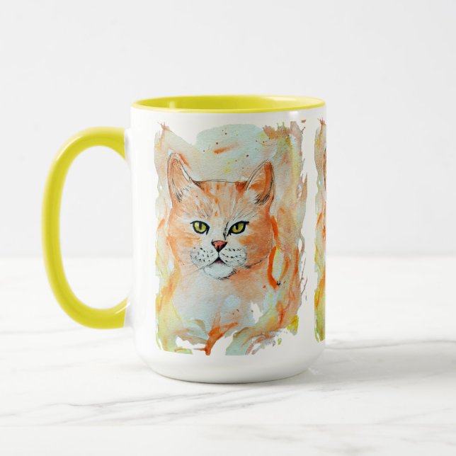 Mug Chat Rouge Humour magique Aquarelle Mystique (Gauche)