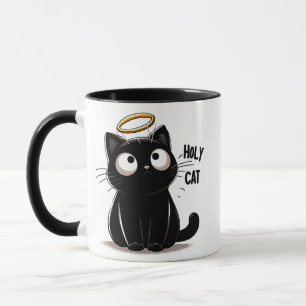 Mug Chat Saint - Chat Noir Minimaliste avec Halo Cute
