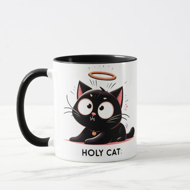Mug Chat Saint - Chat Noir Relaxé avec Halo Cute Funny (Gauche)