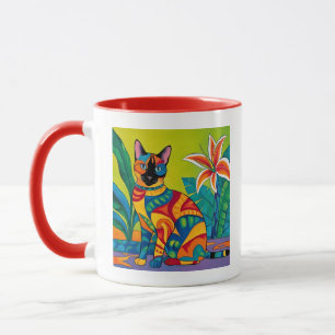 Mug Chat siamois dans un jardin tropical