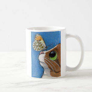 Mug Chat tigré et papillon orange de bout