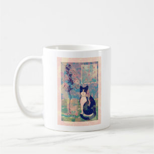 Mug Chat Tuxedo avec fleurs de cerisiers