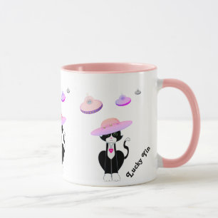 Mug Chat Tuxedo Chanceux et Soucoupes Volantes