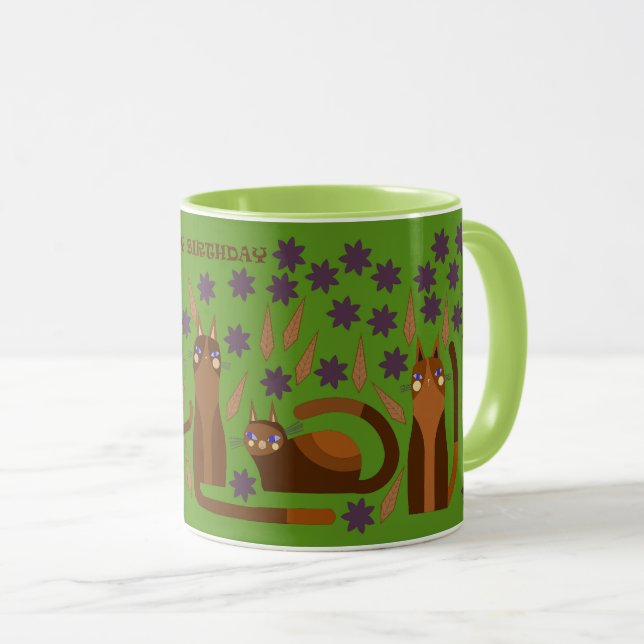 MUG CHAT VERT POUR ANNIVERSAIRE (Devant droit)