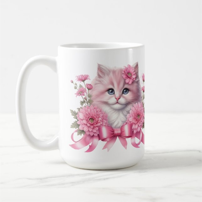 Mug Chat Whit Ruban rose (Gauche)